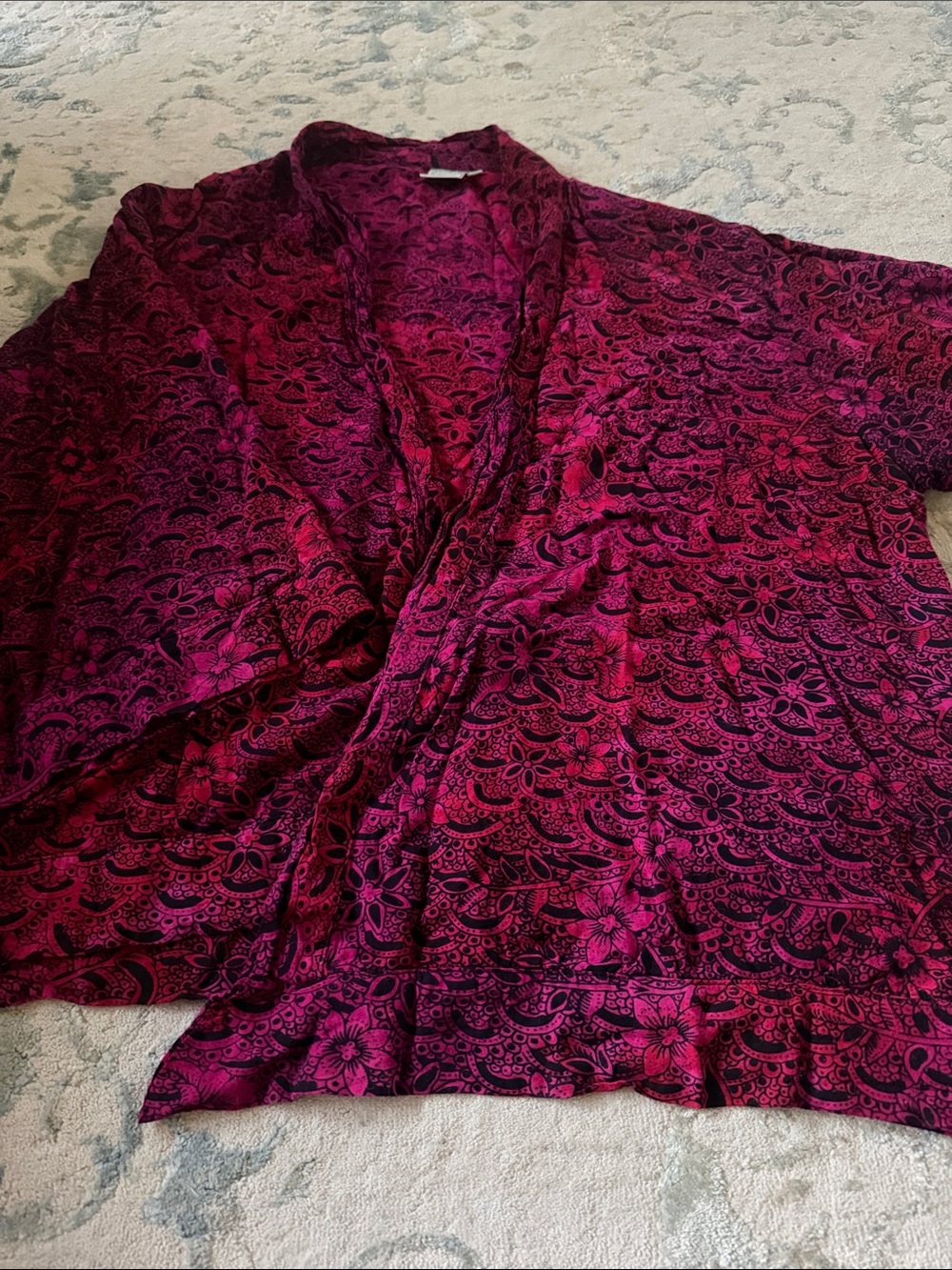 Floral Lace-Print kimono Deep Berry rayon